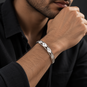 Men's Geometric Diamond Silver Kada