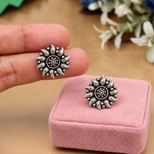Oxidised Silver Blooming Sunflower Stud Earrings