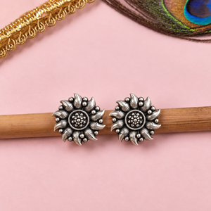 Oxidised Silver Blooming Sunflower Stud Earrings
