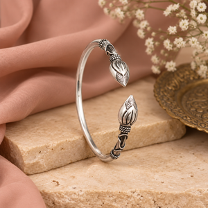 Oxidised Silver Lotus Bud Cuff Kada