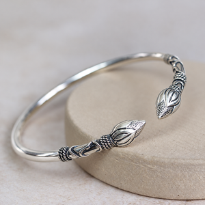 Oxidised Silver Lotus Bud Cuff Kada