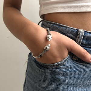 Oxidised Silver Lotus Bud Cuff Kada