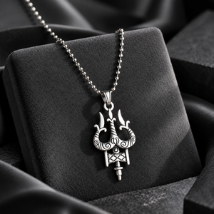 Oxidised Silver Trishul Pendant Necklace