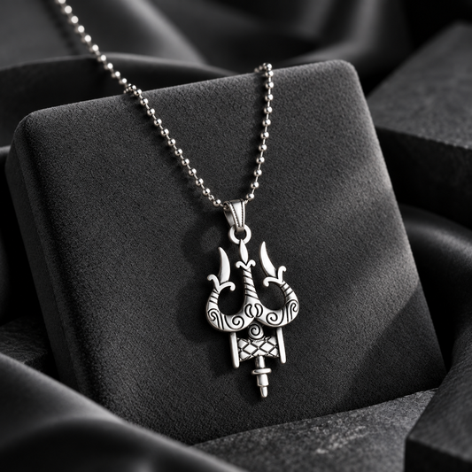 Oxidised Silver Trishul Pendant Necklace