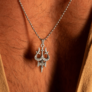 Oxidised Silver Trishul Pendant Necklace
