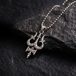 Oxidised Silver Trishul Pendant Necklace