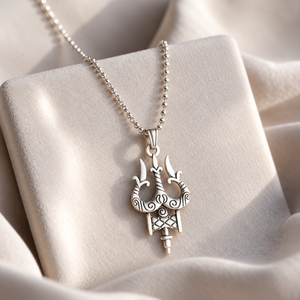 Oxidised Silver Trishul Pendant Necklace