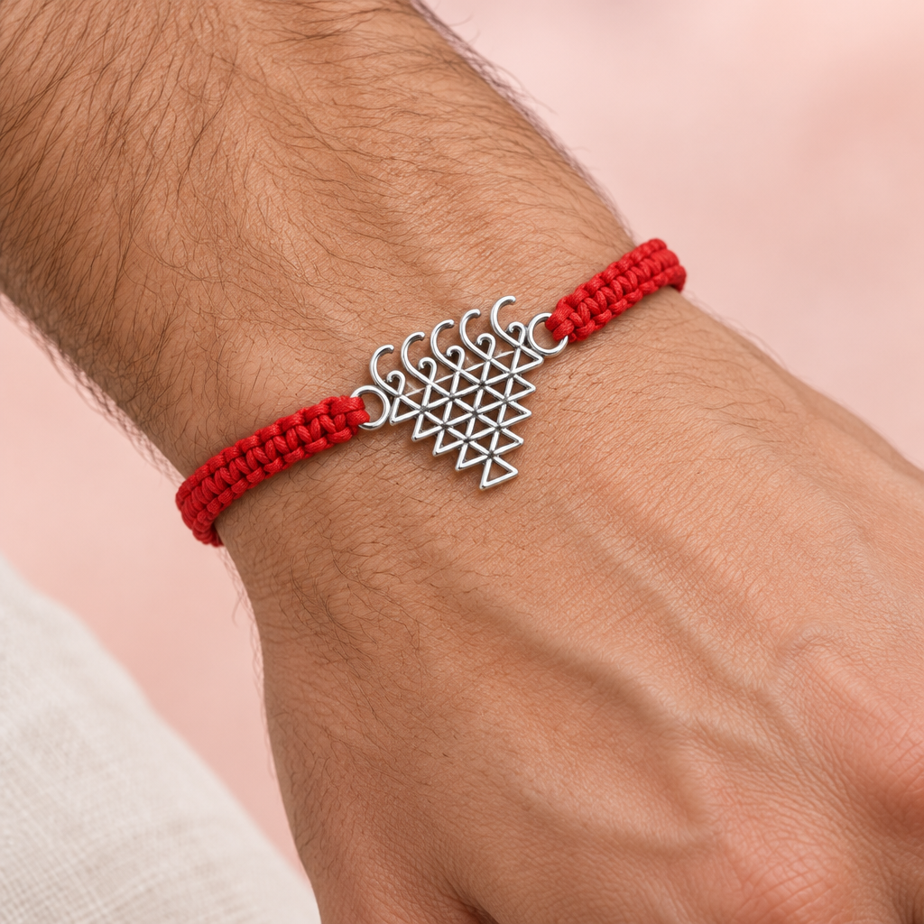 Sacred Saraswati Yantra Silver Charm Braided Bracelet