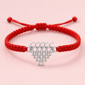 Sacred Saraswati Yantra Silver Charm Braided Bracelet