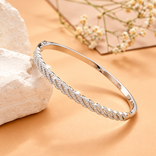 Silver Braided Pavé Diamond Kada
