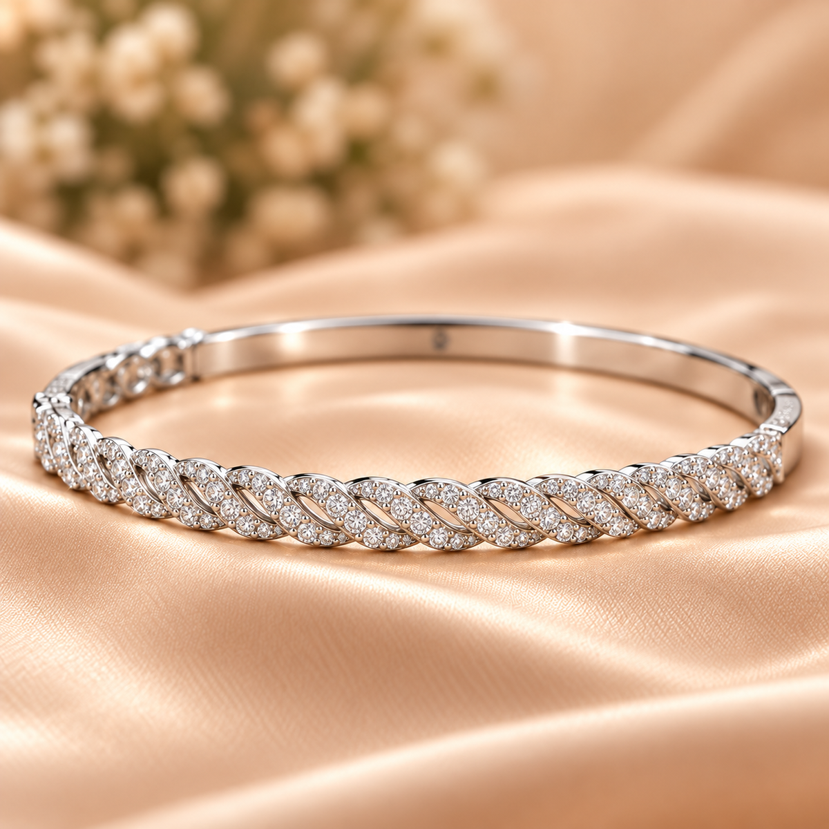 Silver Braided Pavé Diamond Kada