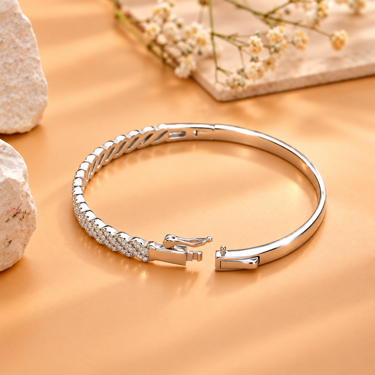 Silver Braided Pavé Diamond Kada