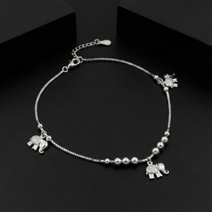 Silver Elephant Charm Beaded Anklet