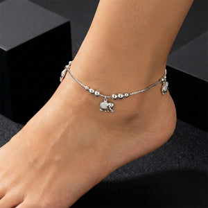 Silver Elephant Charm Beaded Anklet