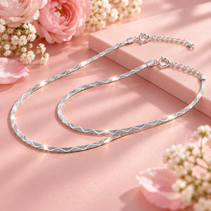 Silver Flat Herringbone Wave Anklets