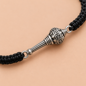 Silver Hanuman Kavach Gada Braided Bracelet