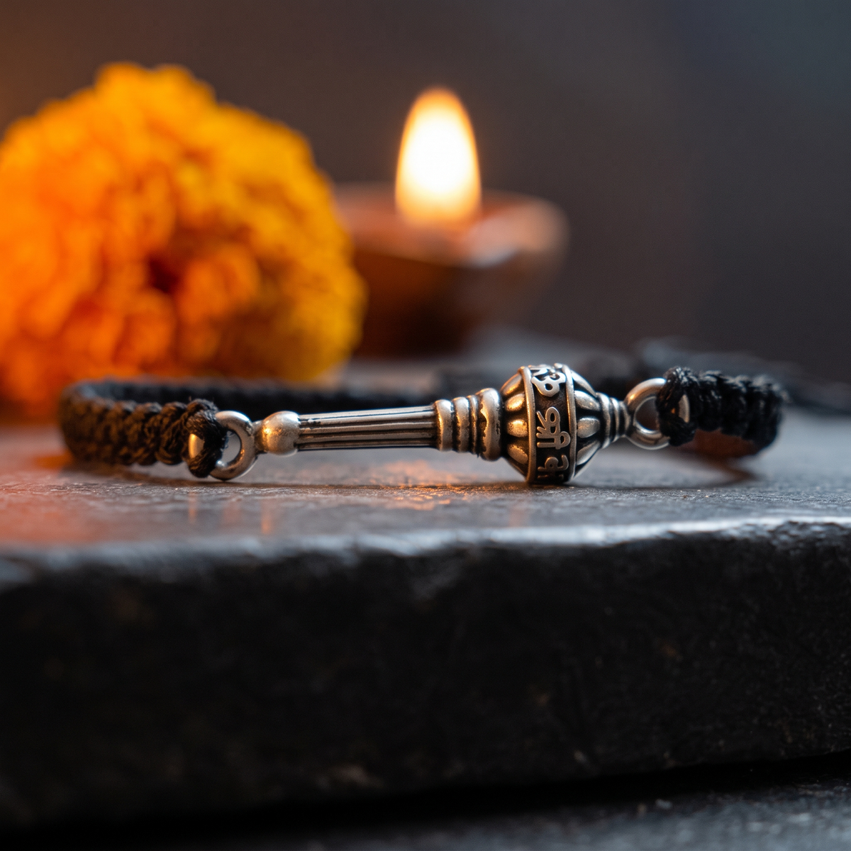 Silver Hanuman Kavach Shree Ram Gada Braided Bracelet