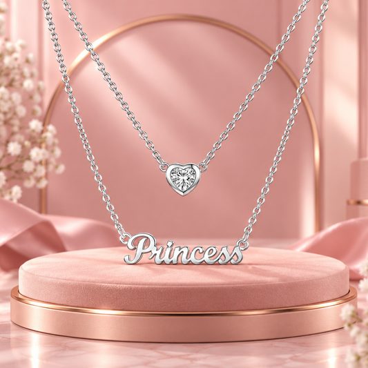 Silver Layered Princess Heart Necklace