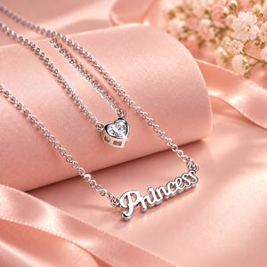 Silver Layered Princess Heart Necklace