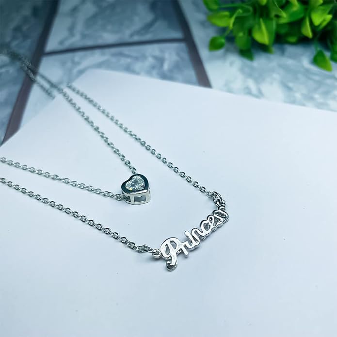 Silver Layered Princess Heart Necklace