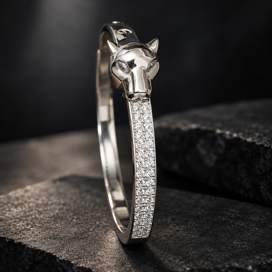 Silver Panther Pavé Diamond Mens Kada