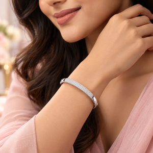 Silver Pave Diamond Slanting Ladies Kada