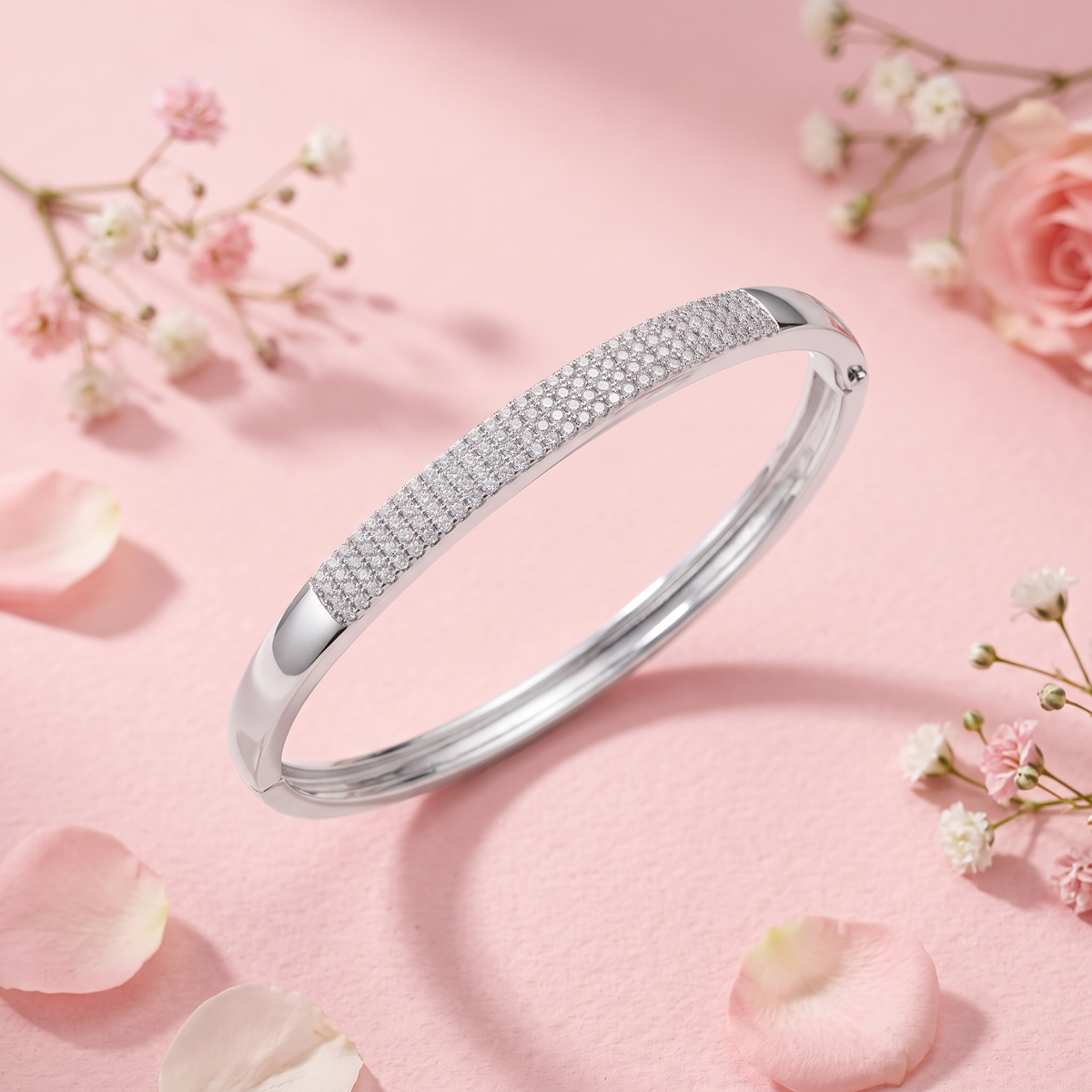 Silver Pave Diamond Slanting Ladies Kada