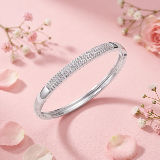 Silver Pave Diamond Slanting Ladies Kada