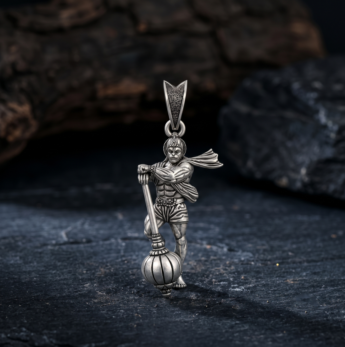 Silver Lord Hanuman Gada Pendant